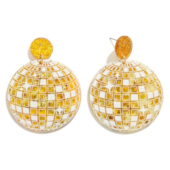 Gold Disco Ball Earrings - Picture 1 of 4